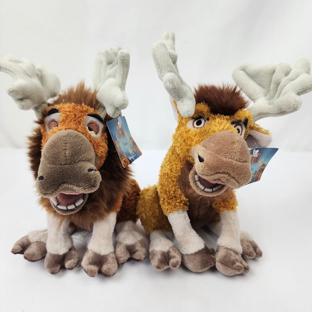 Disney Store Brother Bear Rutt & Tuke Moose Plush Stuffed Mini Bean Bags 8" NWTs